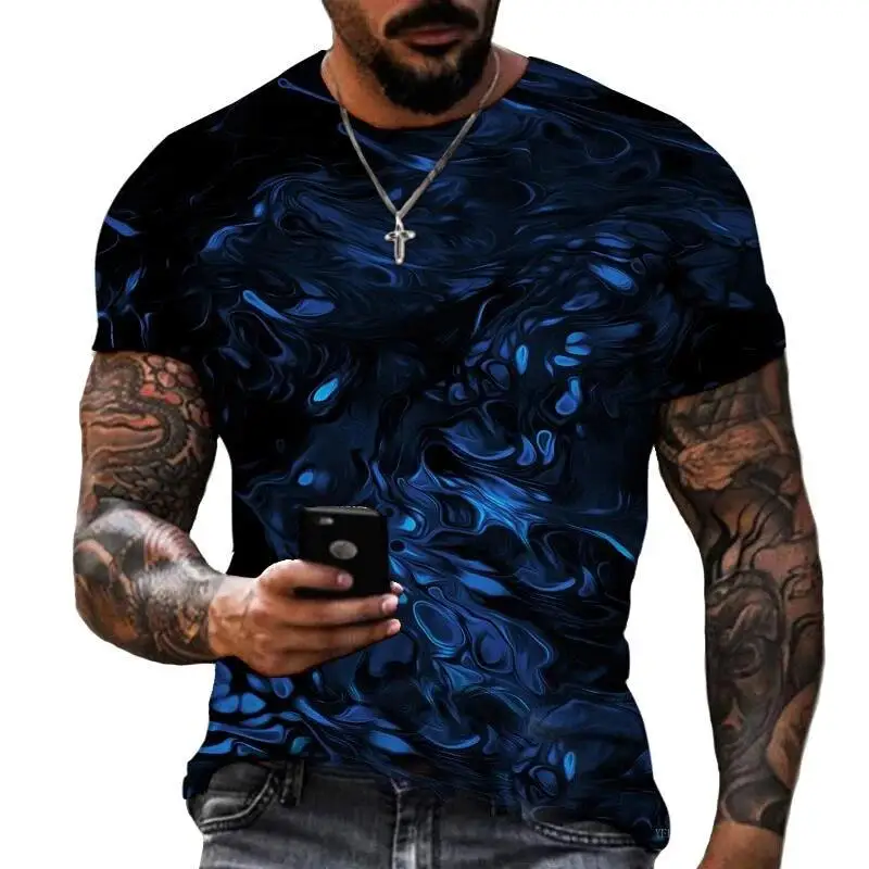 Herren 3D-Volldruck-T-Shirt Buntes Abstraktes Ölgemälde Splash Rundhals Casual Sommer Street Top – Detail 6