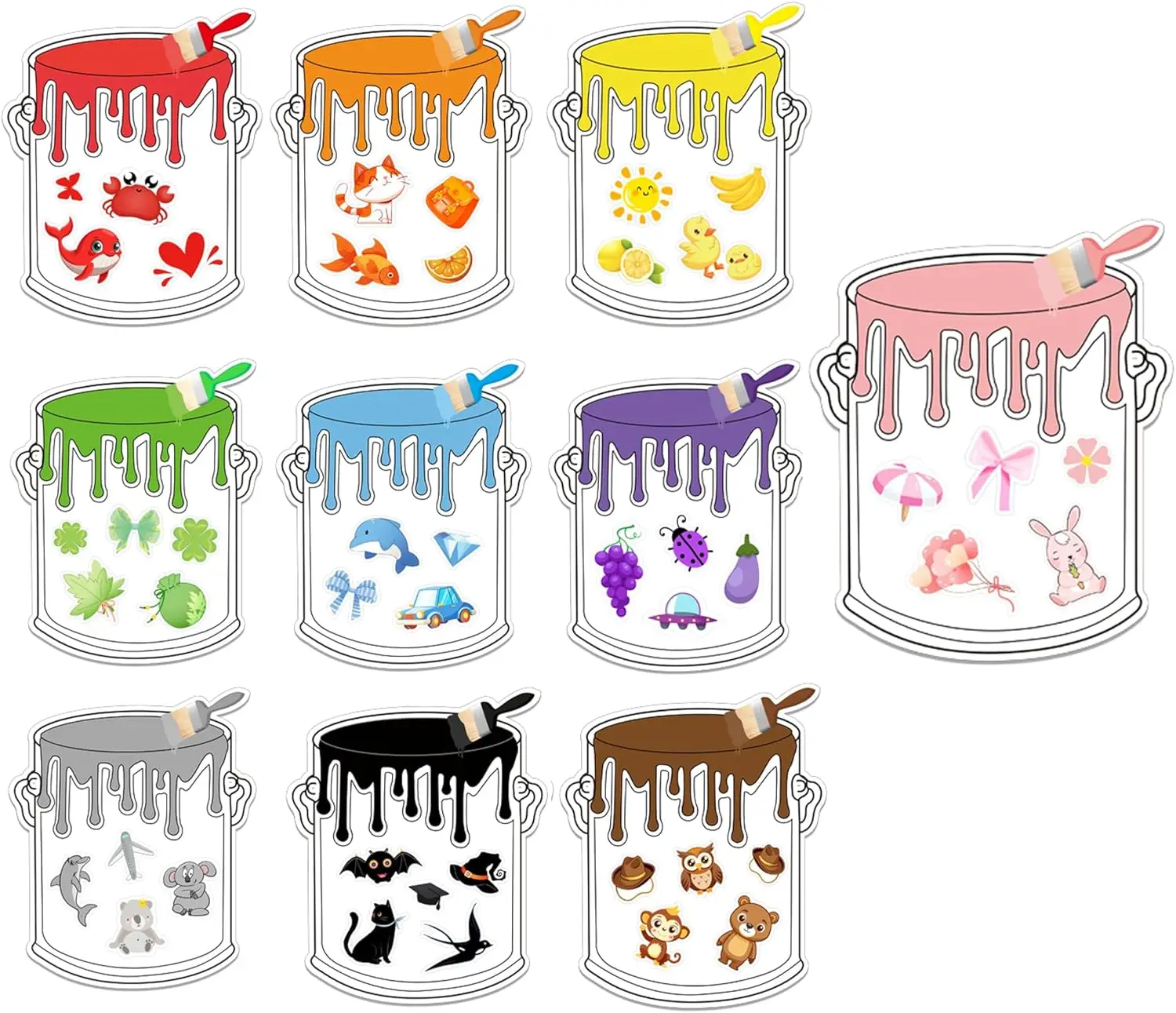 

10 шт., ведра для рисования, этикетки для сортировки цветов, соответствующие цветам, обучающие наклейки для детей, образовательная форма, сортировка цветов