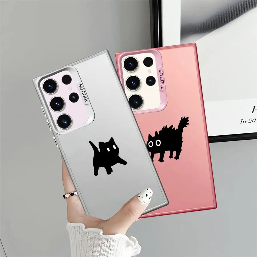 Cute Black Fuzzy Cat Phone Cover Case for Samsung Galaxy S26 S24 FE S20 FE S25Edge Note 20 Ultra S23 S22 Ultra S25 S21
