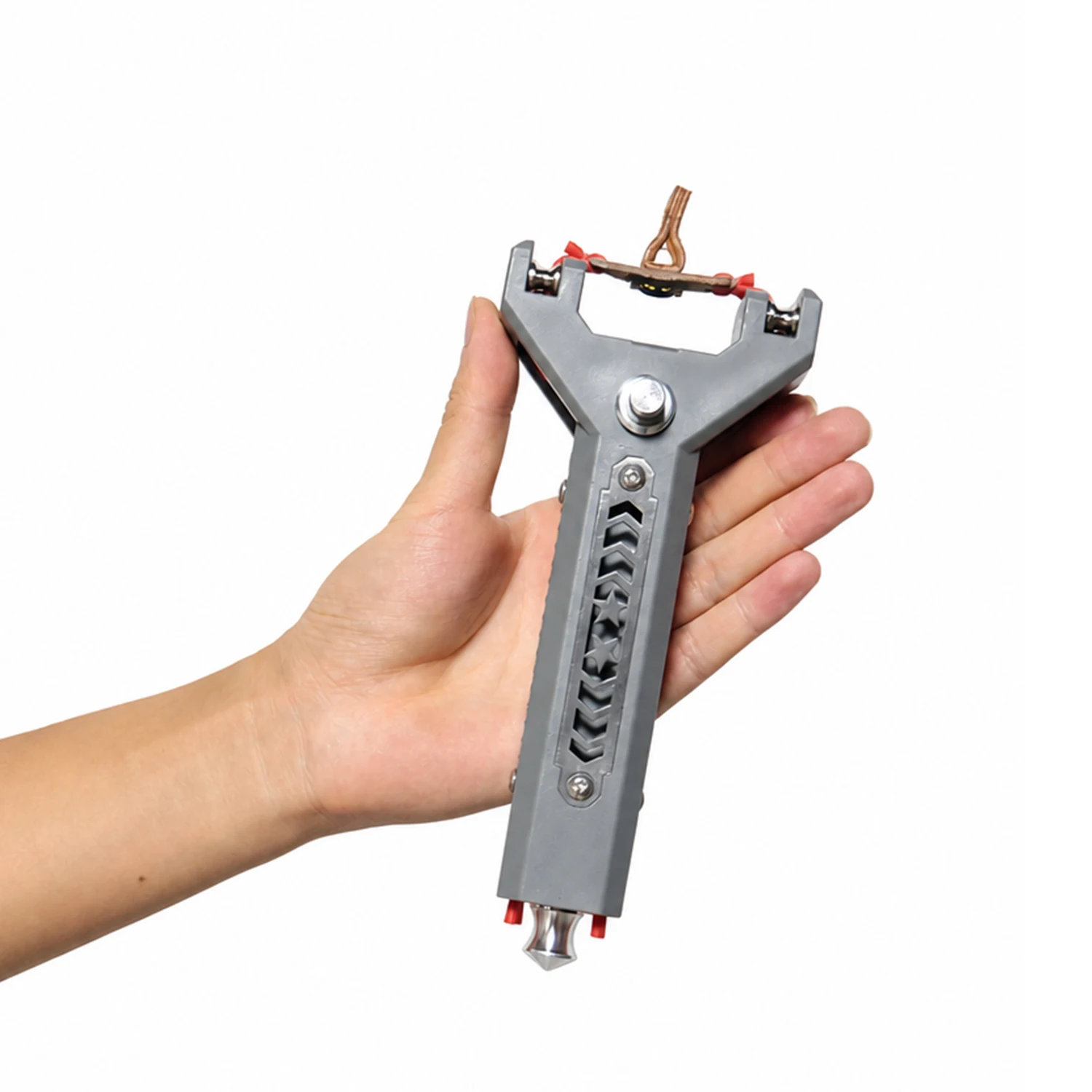 Grey ABS Premium Fast Auto-Loading Slingshot with Two-Star Pattern & Silver Magazine Tube for Outdoor Practice