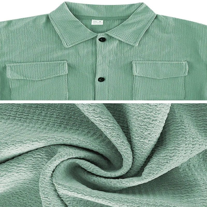 Camisas de manga curta masculina, blusa solta casual masculina, de peito único, gola virada para baixo, tops de malha, respirável, verão, 2022