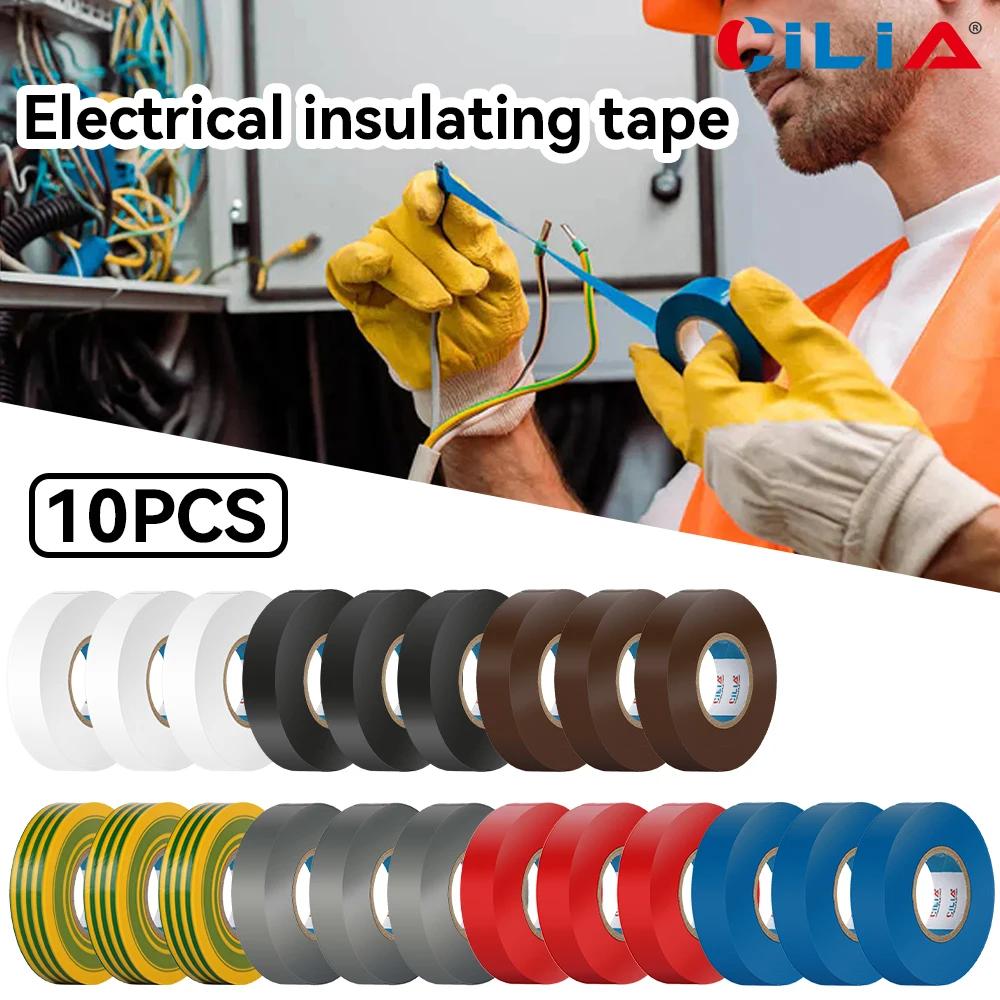 

10 pieces PVC colored electrical tape is waterproof, flame-retardant, insulated, and environmentally friendly