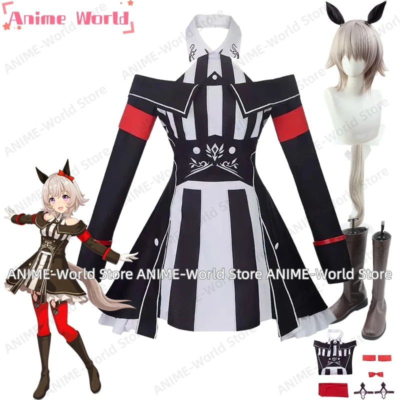 《Custom Size》Anime Uma musume Pretty Derby Curren Chan Cosplay Costume Wig Tail Shoes Props Party Role Play Clothing Halloween