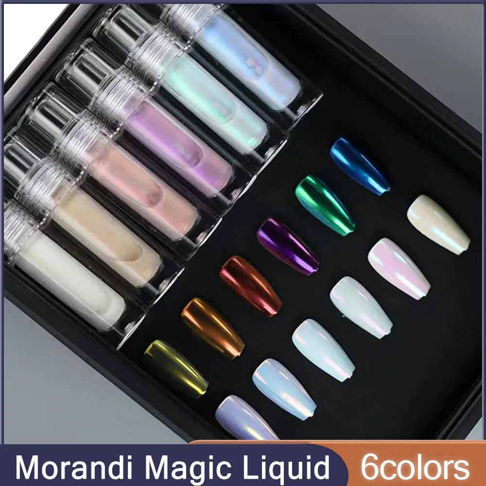 6color Morandi Aurora Liquid Magic Mirror Powder Acrylic Powder Mirror Effect Chrome Fairy Liquid Powder Nail Art Decoration