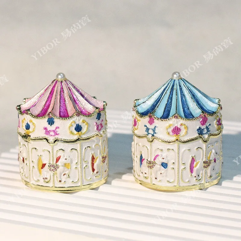 New enamel jewelry box light luxury fairy tale cartoon Trojan horse house ring box creative ornament jewelry storage box