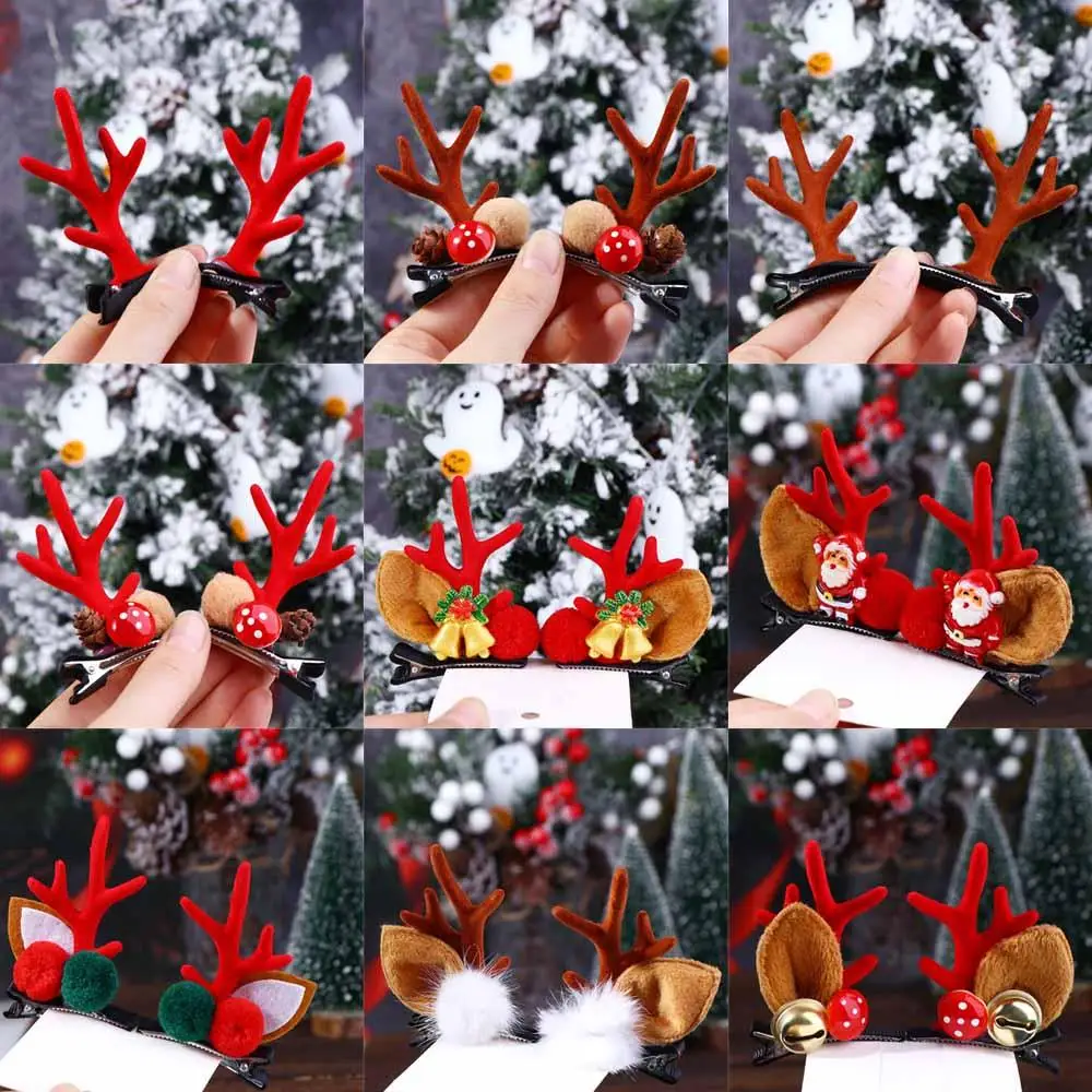 Fashion Cute Antler Hairpin Snowman Santa Claus Retro Hair Claw Merry Christmas Headdress Xmas Ornaments Kids Gifts