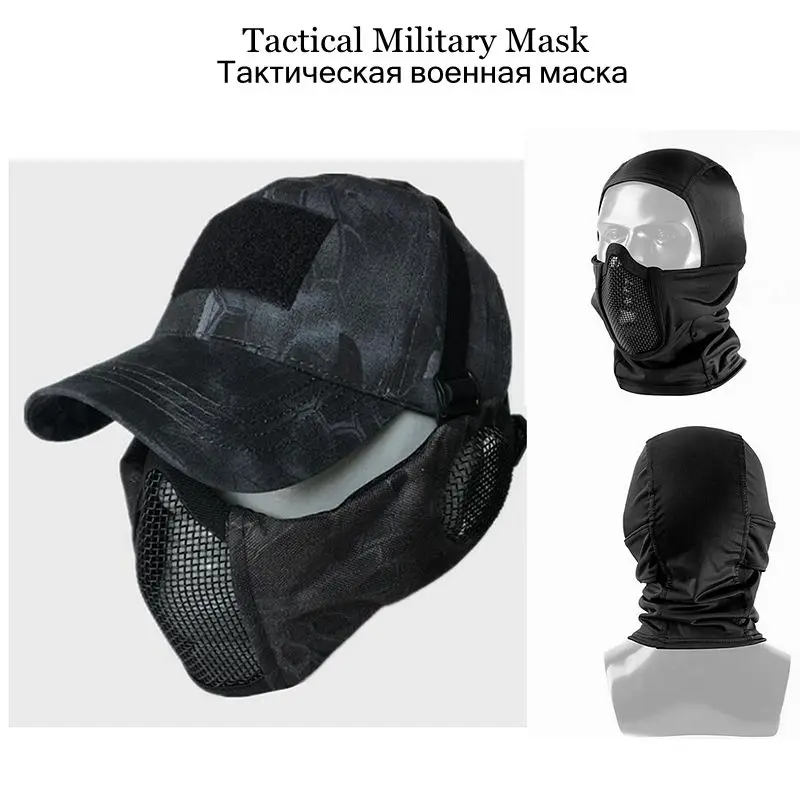 Set di equipaggiamento protettivo Airsoft maschera a rete a mezza faccia con protezione per le orecchie per bambini adulti Paintball Shooting CS