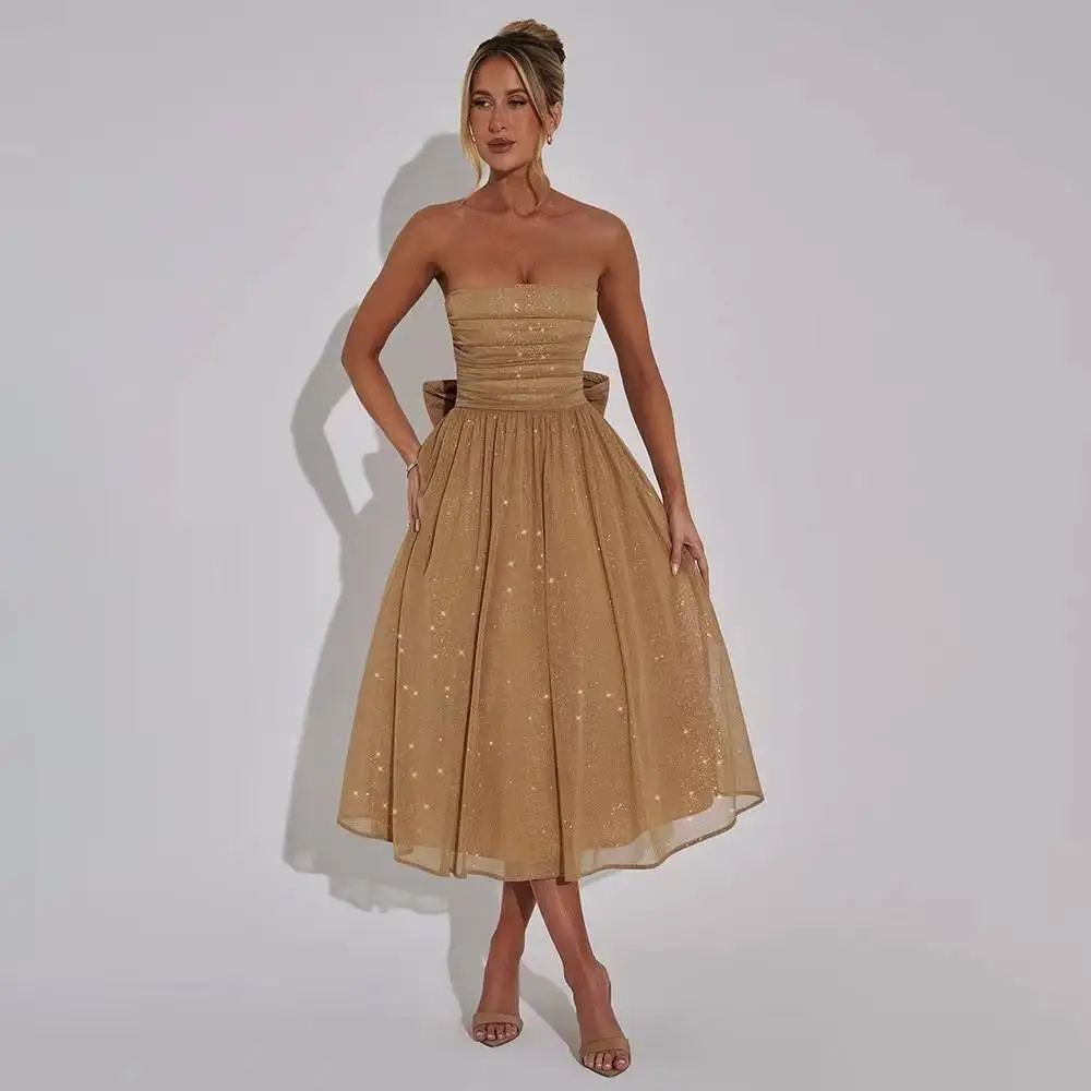 مثير Svel الترتر التفاف الدكتور سليم صالح طويل Sve الربيع الصيف ميدي الدكتور ألياف البوليستر العادية Sve واحد الكتف د... #2