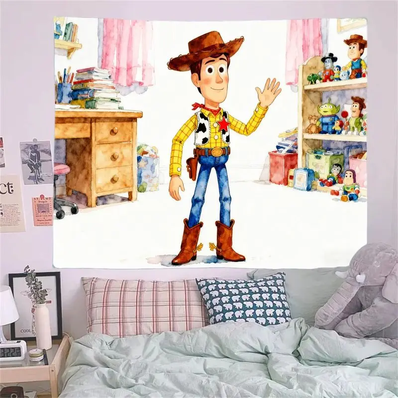 1 Buah Permadani Koboi Woody Disney Pixar Toy Story, Seni Dinding Poliester Berwarna-warni untuk Dekorasi Kamar Tidur Anak-anak Ruang Tamu, Hadiah untuk Penggemar