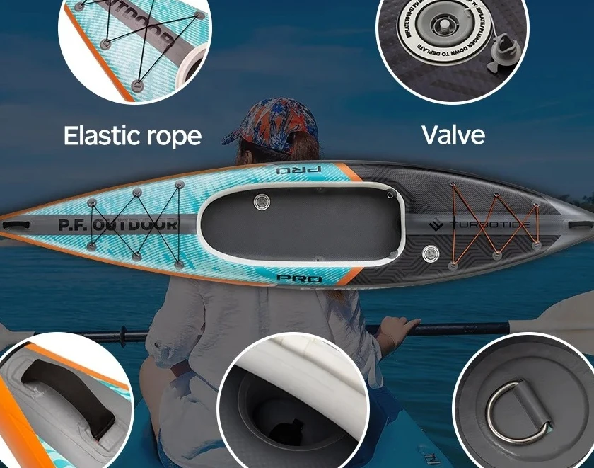 

Single person fishing boat with detachable tail fin, UV protective material, customizable inflatable fishing kayak