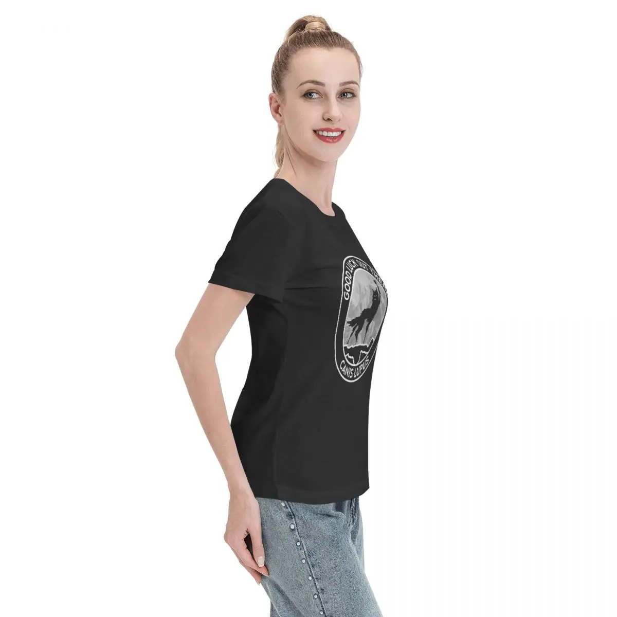 Fantástico Mr Fox - Wolf - Canis Lupus - Camiseta de preenchimento para mulheres O-pescoço Streetwear Camisetas femininas de manga curta Roupas Tops