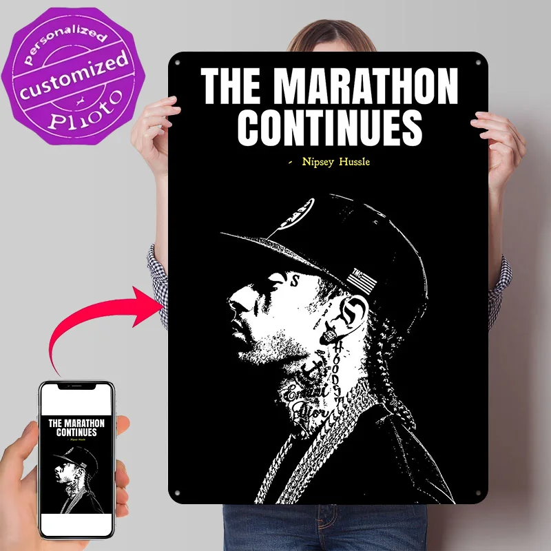 Nipsey Hussle The Marathon Continues 3D Printed Texture Poster Personalized Wall Art Retro Metal Tin Signs for Decor Room Home
