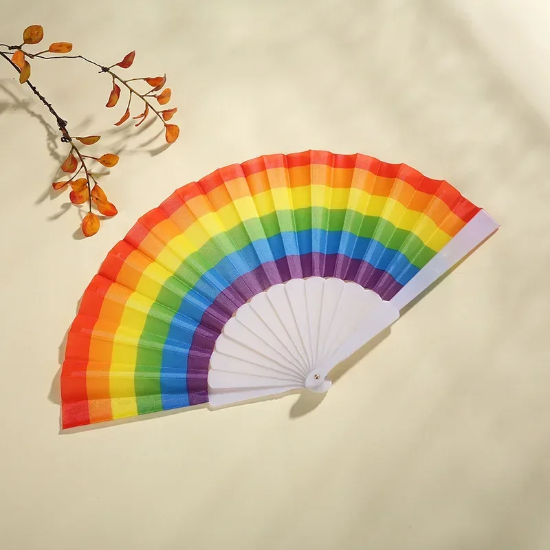 Rainbow Folding Fan 21cm Manual Folding Dance Fan Bamboo Decorative Hand Fan For Party Decoration