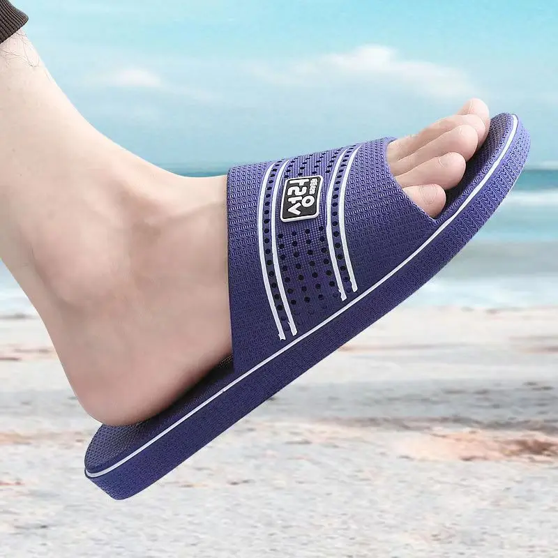 Summer Man's  One Word Casual Slipper Soft Bottom Non Slip Large Size Silent Home Casual Slipper Anti Odor Bathroom Slipper