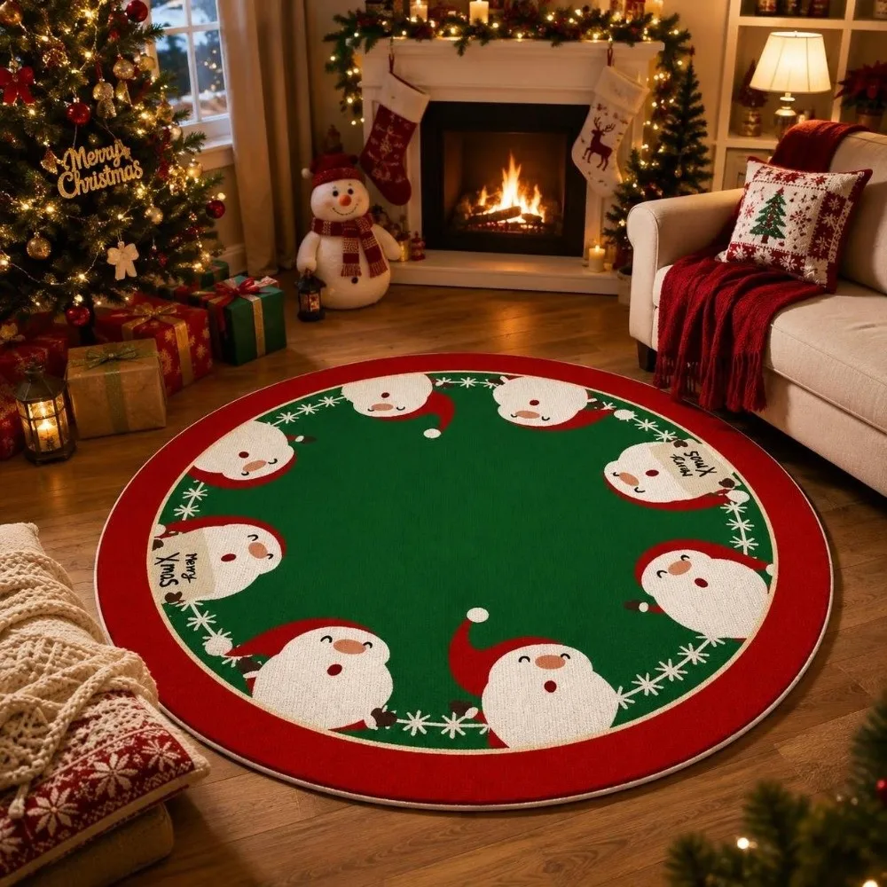 Christmas Themed 2D Flat Printed Christmas Rug Reindeer Tree Xmas Home Decor Non-Slip Santa Claus Christmas Doormat Bedroom