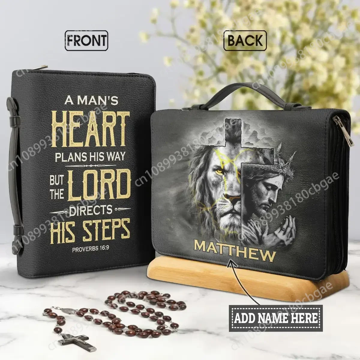 المرأة الأسد الصليب الكتاب المقدس أكياس رجل القلب يخطط طريقها الكلمات المطبوعة حقيبة يد العلامة التجارية مصمم مخصص الكتاب المقدس حالة غلاف الكتاب