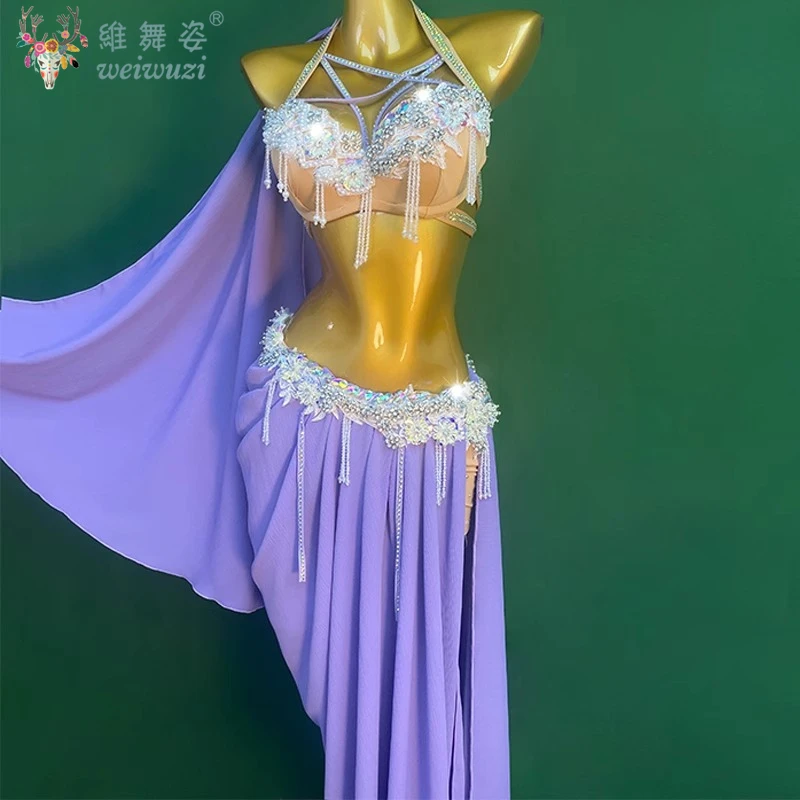 Belly Dance Popsong เครื่องแต่งกายสําหรับผู้หญิง Rhinestone ชุดชีฟองหรูหราผู้ใหญ่ Oriental Belly เต้นรําการแข่งขันชุด