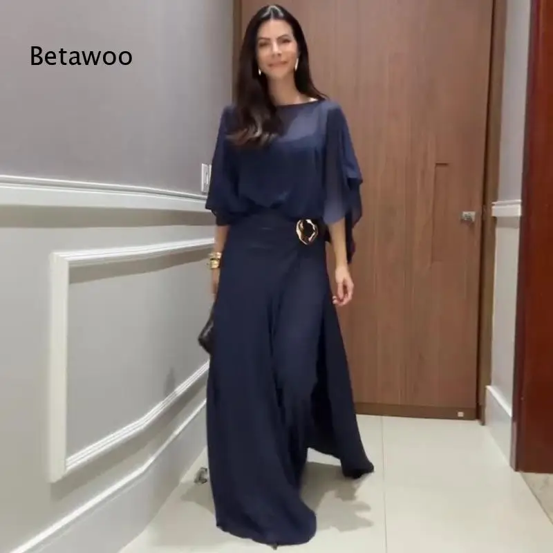 Women's Solid Color Chiffon Cape Top and Wide Leg Jumpsuit Set, Elegant V-Neck Two-Piece Evening Gown for Summer Party