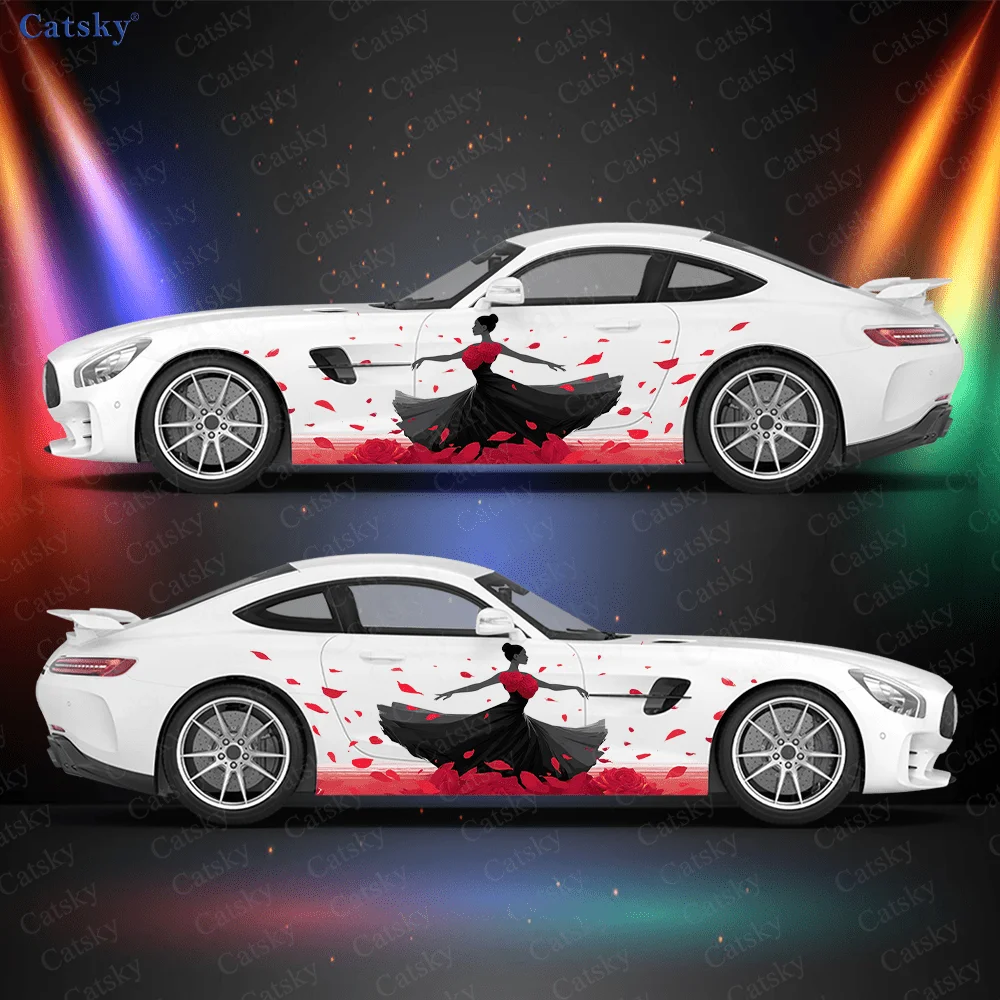 

Красная роза, красивая танцовщица, боковая наклейка для автомобиля, водонепроницаемая, устойчивая к царапинам наклейка из ПВХ, защита автомобиля, автоаксессуары в подарок