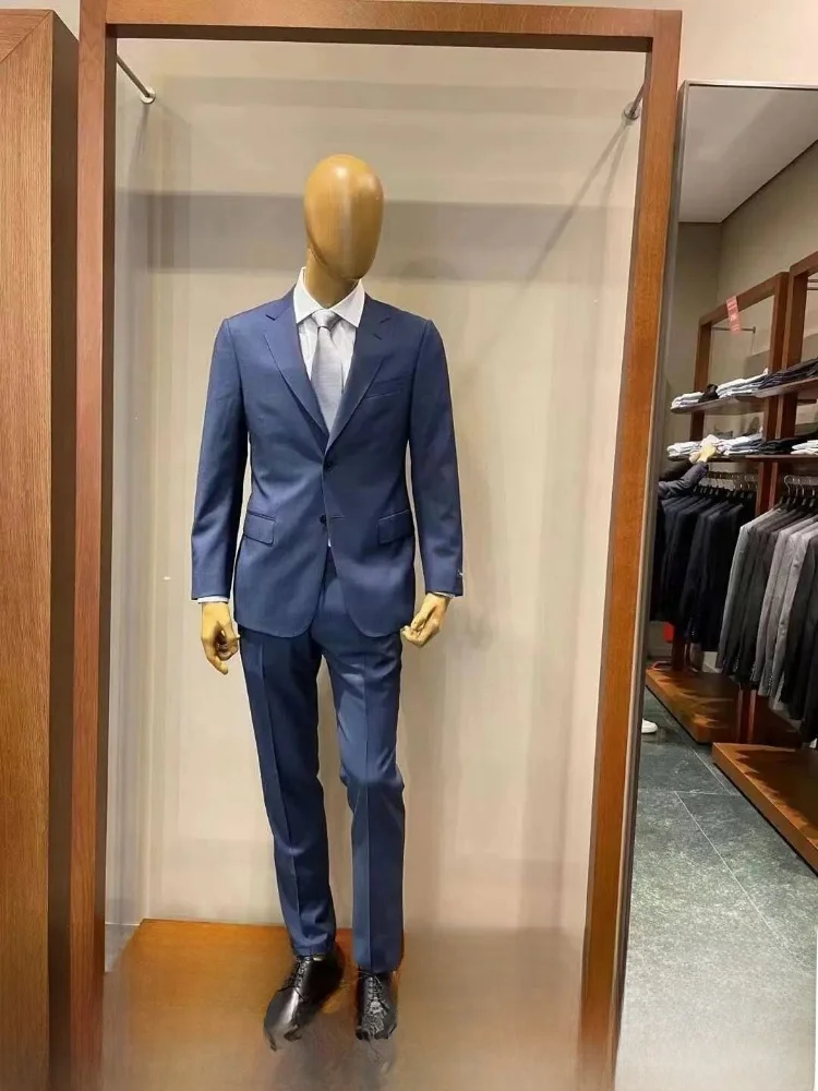 

2024 New Men's Woolen Suit And Pants Set Casual Business Style Double Slit Standard Fit Two Button Single Row Fastening