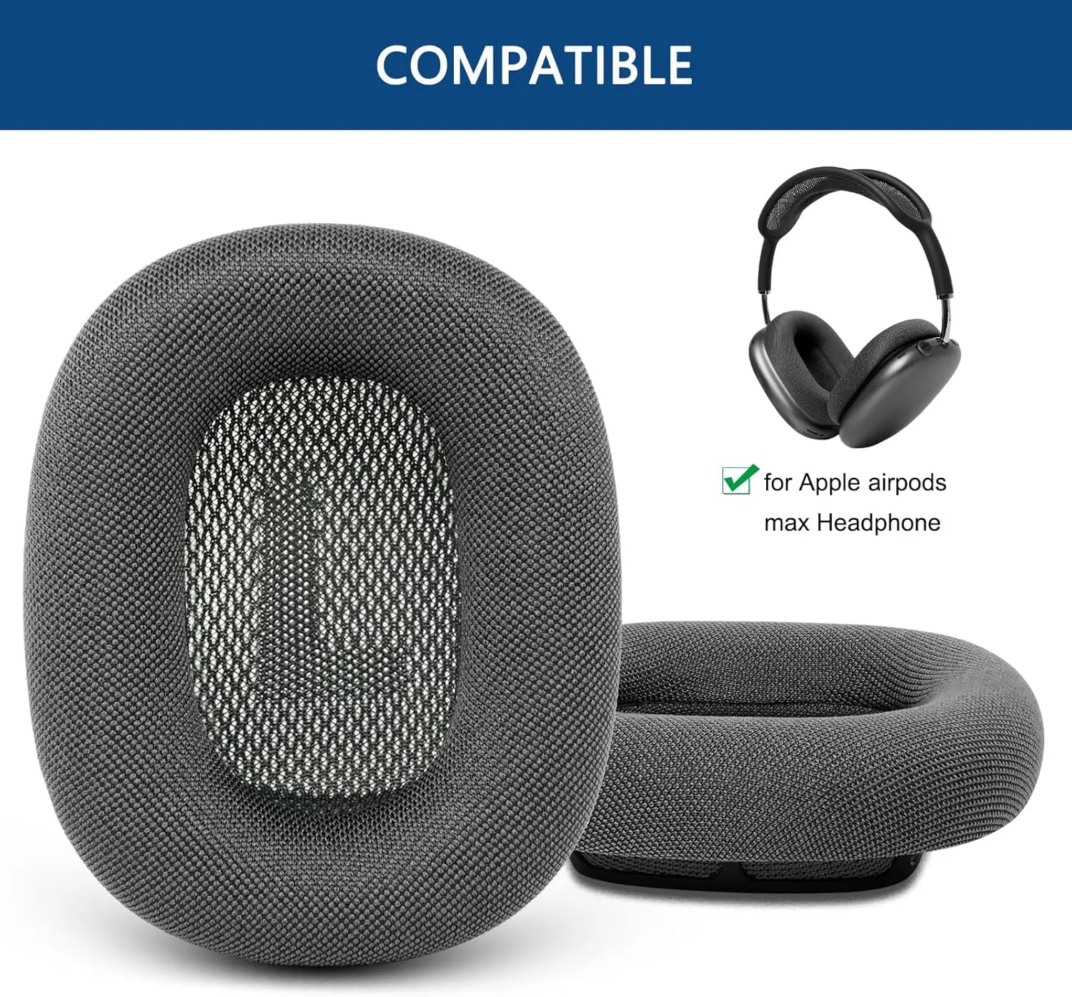 Bantalan telinga pengganti untuk headphone Apple AirPods Max, penutup bantalan telinga kain jala dengan busa memori dan Magn