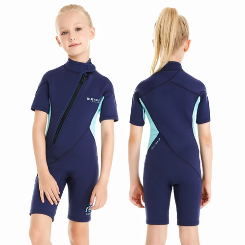 Imagen 2 del producto Traje de neopreno de 2 mm para niños y niñas, traje de baño profesional para niños de una pieza, traje de baño de buceo corto para surf para playa