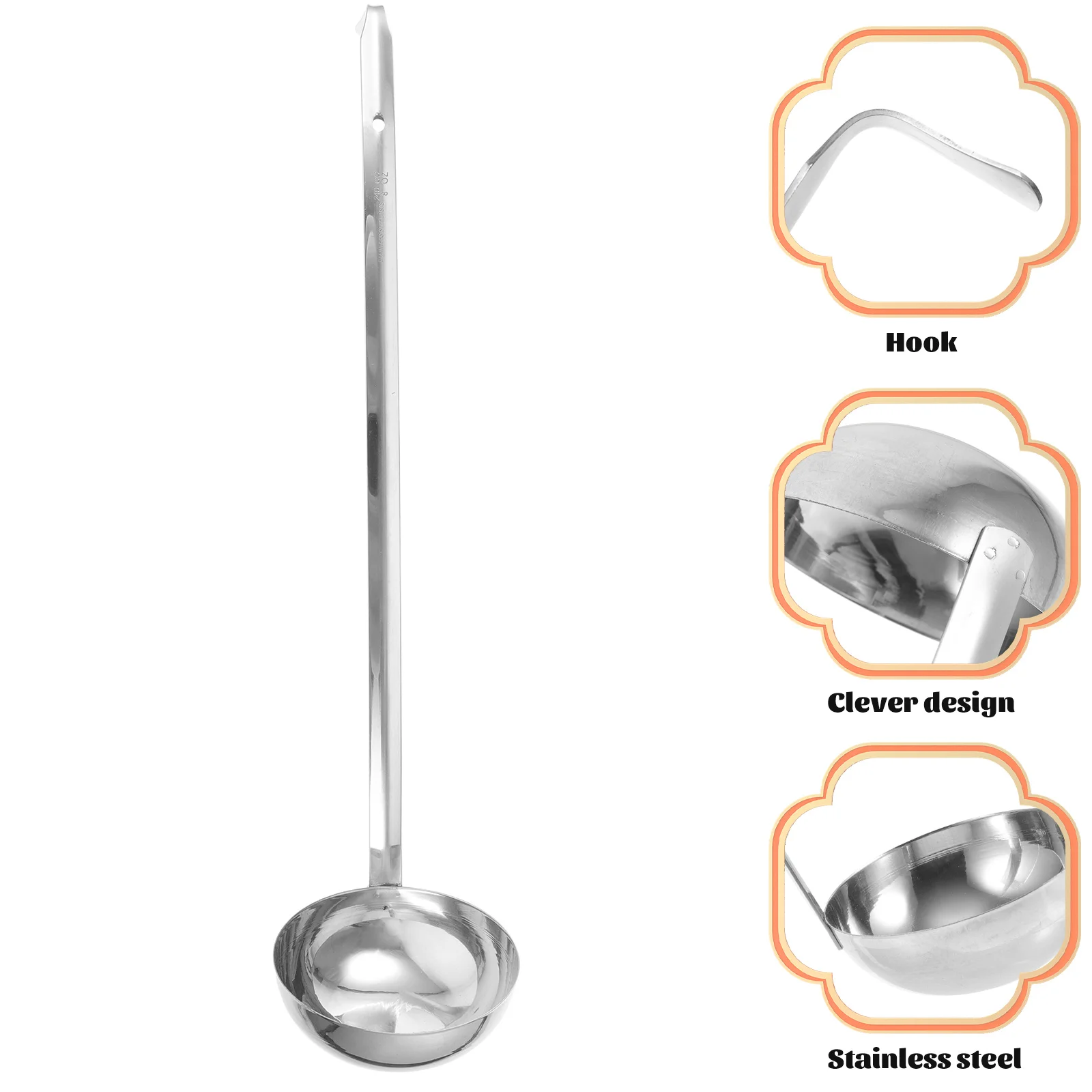 

1pc Long Handle Soup Ladle Stainless Steel Thickened Serving Spoon For Kitchen Restaurant Hotel Use Large Capacity Scoop