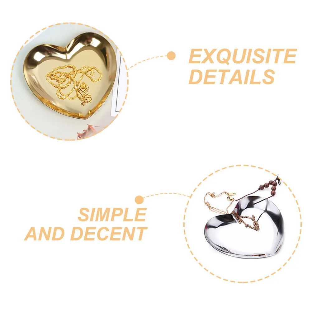 2 قطعة صينية مجوهرات على شكل قلب صينية تخزين لخاتم القرط حلية منظم مدمج من الفولاذ المقاوم للصدأ حجم السفر ديكور