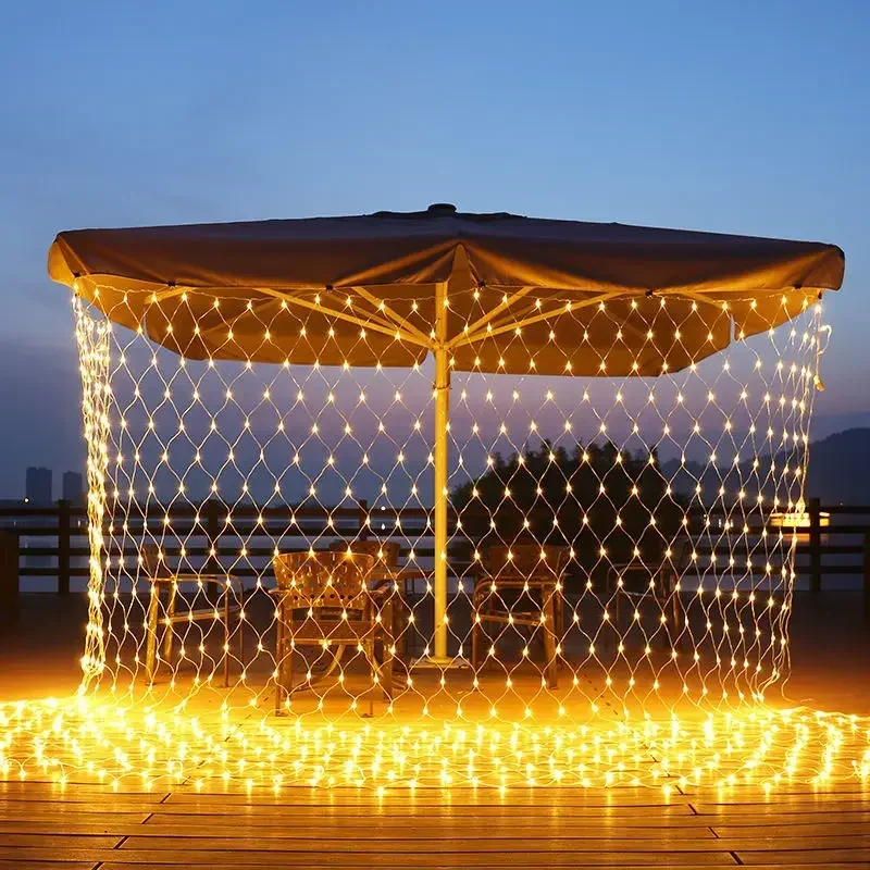 3x2m Solar Power LED Net Curtain Lamp Mesh Fairy String Light Christmas New Year Decoration Outdoor Waterproof Street Garland