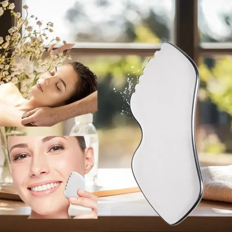 أسطوانة الوجه المصنوعة من الفولاذ المقاوم للصدأ وأداة غوا شا - جهاز تدليك مزدوج الوظائف لشد ورفع بشرة الوجه والرقبة #4