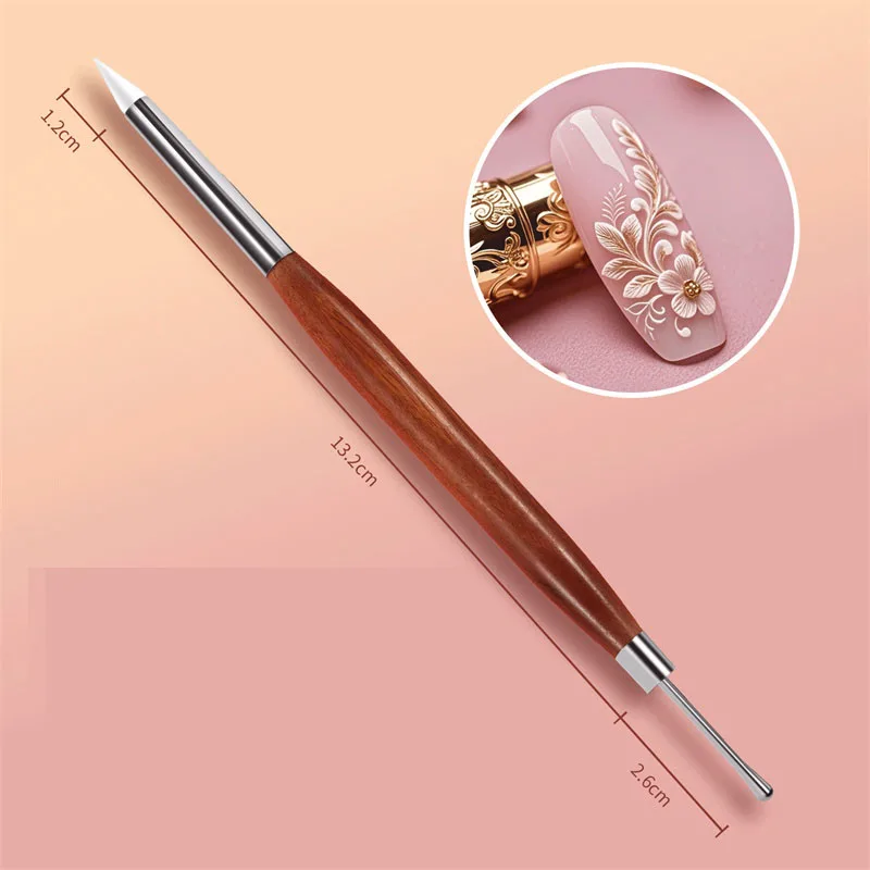 1/2/3 Stuks Double-Ended Siliconen Druk Pen Bloem Schilderij Borstel Spatel Poly Nail Gel Pen manicure Tip Uitbreiding Carving Pen