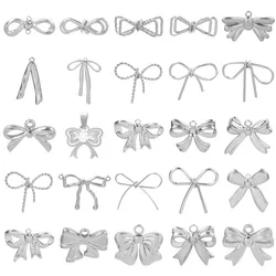 Fashion Silver Color Stainless Steel Bowknot Pendants For Jewelry Making Supplies 5pcs/Lot DIY Pendant Charm Earrings Bracelets