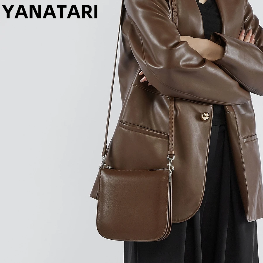 YANATARI underarm cowhide Genuine leather handbags women vintage shoulder bag female Small crossbody bags luxury high quality