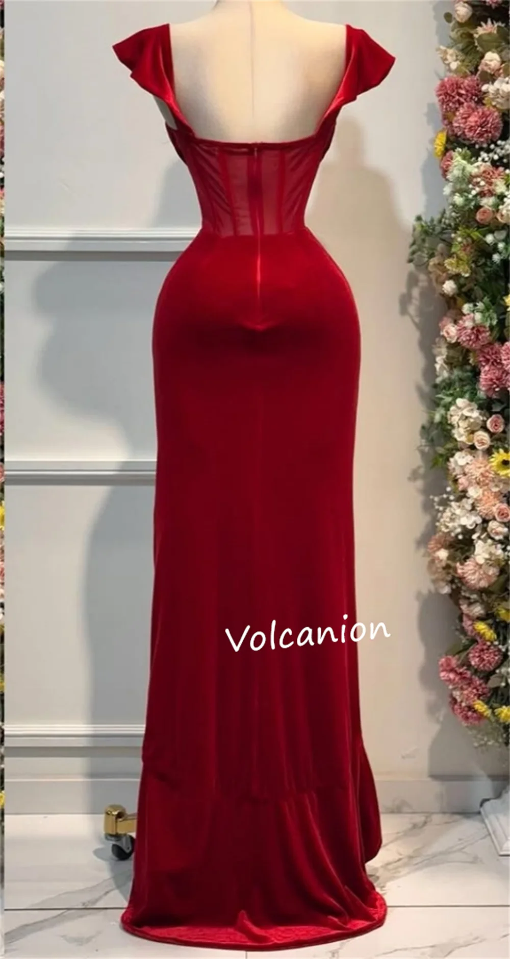 Vestidos Hi-Lo personalizados con volantes de terciopelo, sirena, cuello cuadrado, ocasión a medida, noche Formal, exquisita alta calidad