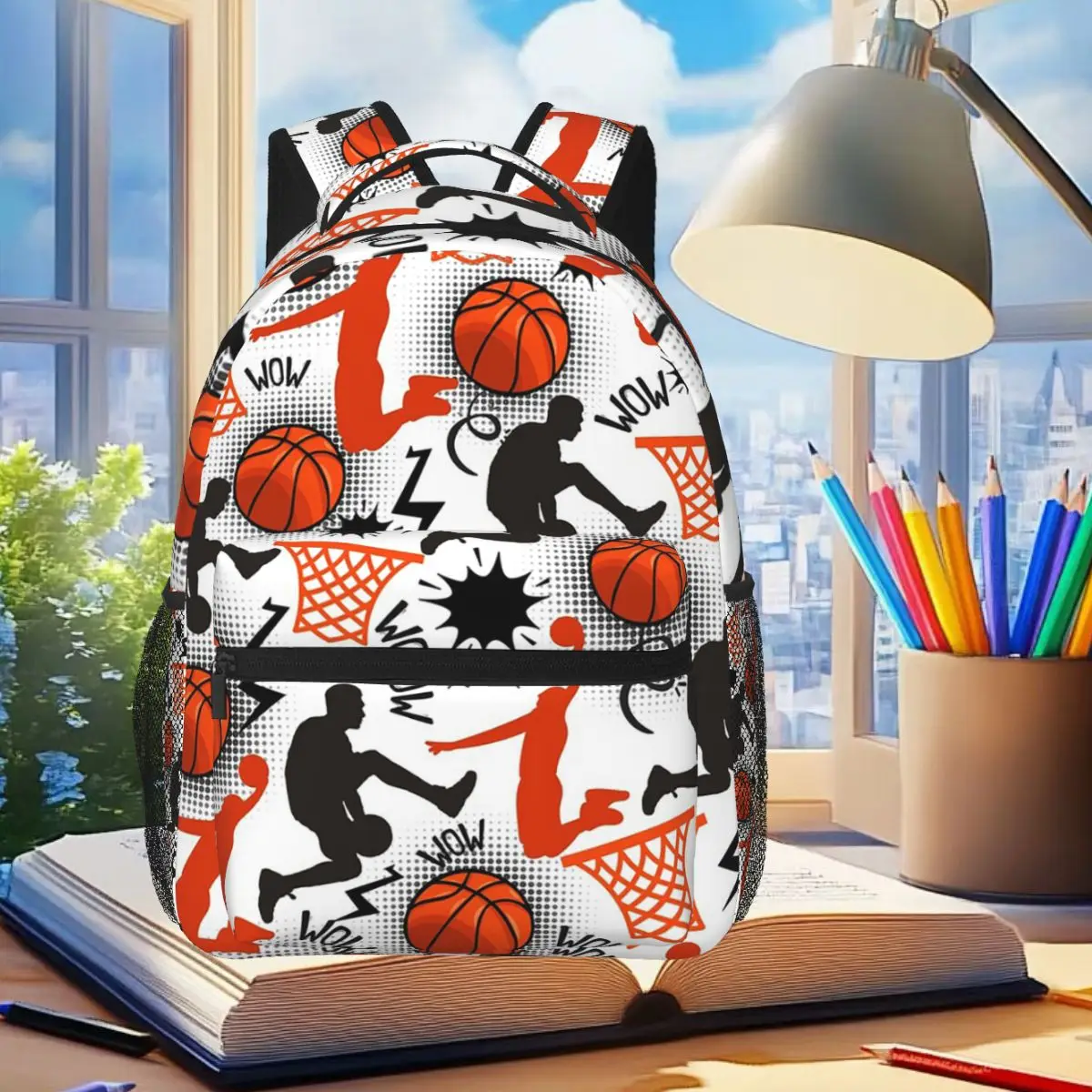 

Sporty Basketball Themed Backpack Student Boys Girls BookBag Kids School Bag Computer Shoulder Bags for Men Women