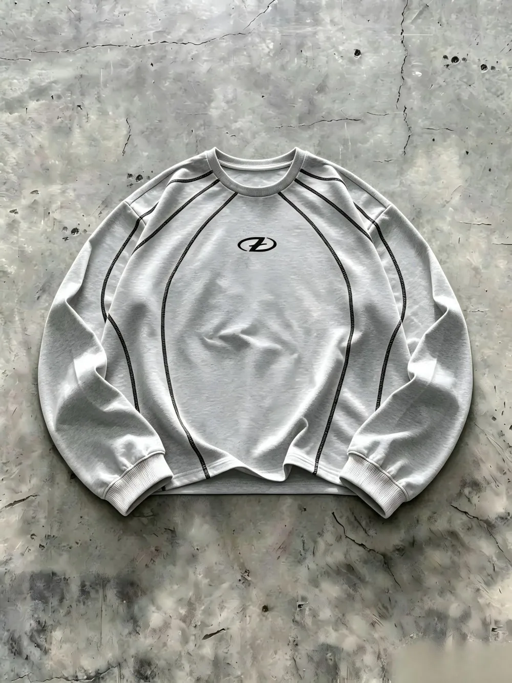 New American men's autumn minimalist letter stripe print soft and comfortable round neck long sleeved T-shirt outdoor street top view 5