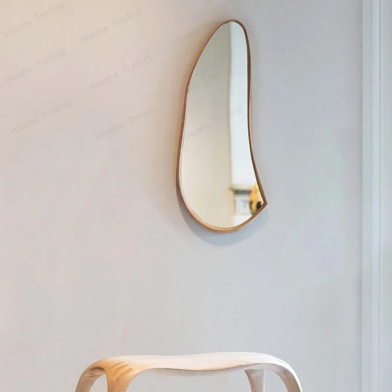 Nordic log color full-length mirror wall-mounted special-shaped irregular full-body living room entrance decorative mirror