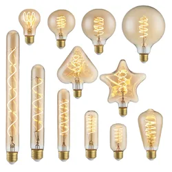 LED Golden A60 ST64 G80 G95 G125 Star Heart E27 220V Warm Dimmable Filament Bulb Retro Vintage Decorative Lighting Edison Lamp