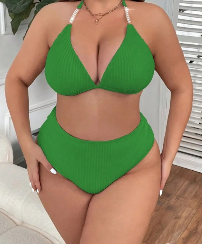 ملابس سباحة نسائية، ملابس سباحة نسائية كبيرة الحجم مكونة من قطعتين، أطقم بيكيني نسائية، بدلة استحمام رسن، ملابس داخلية مثيرة للبحر