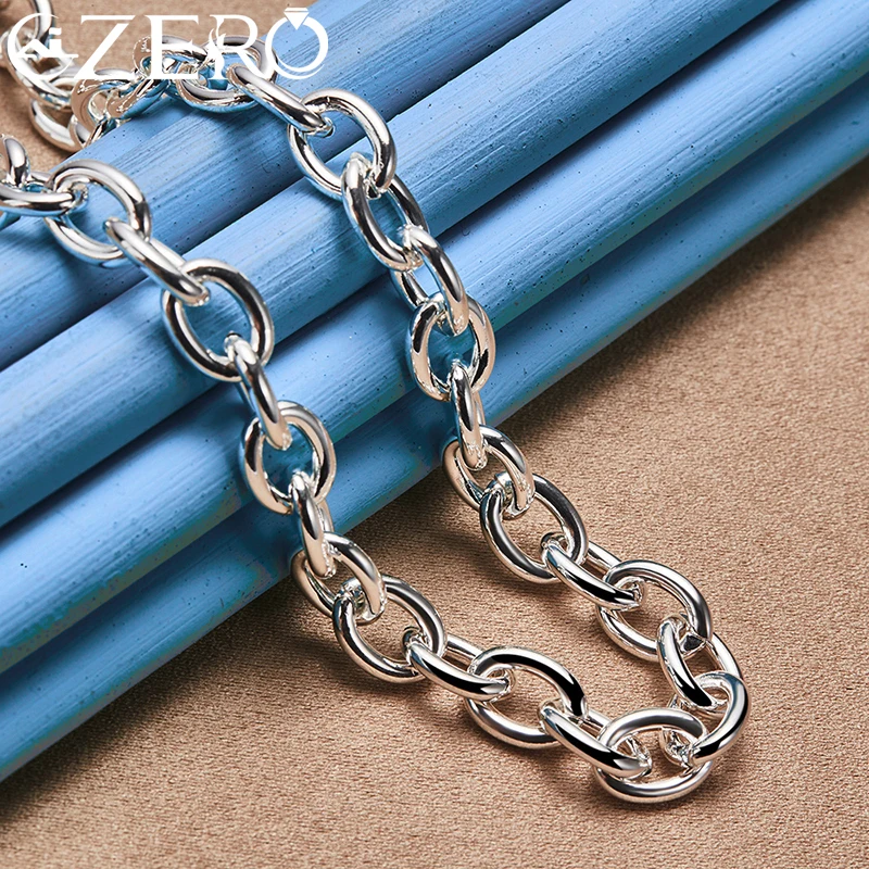 ALIZERO 925 Sterling Silver 18 Inch OT Buckle Chain Round Pendant Necklace For Women Men Fashion Wedding Party Jewelry Gifts