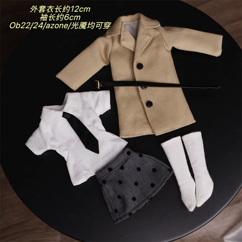 Weibliches Pendler-Outfit im Maßstab 1:6, weißes Hemd, gepunkteter Rock, Mantel, Anzug, passend für Blythe OB24 Actionfiguren, Körperkleidung, Modell – Detail 17