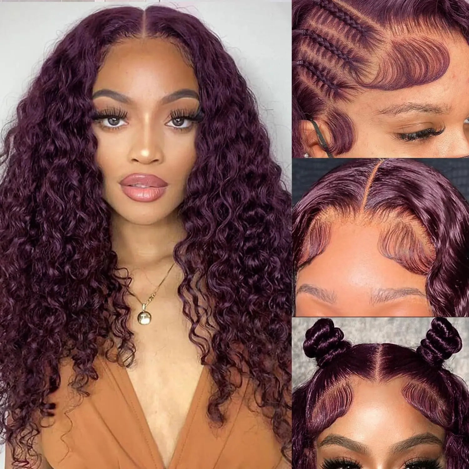 

FABA Purple Curly Lace Front Wig Human Hair 13x4 Deep Wave Transparent HD Lace Frontal Wigs Pre Plucked with Baby Hair For Women