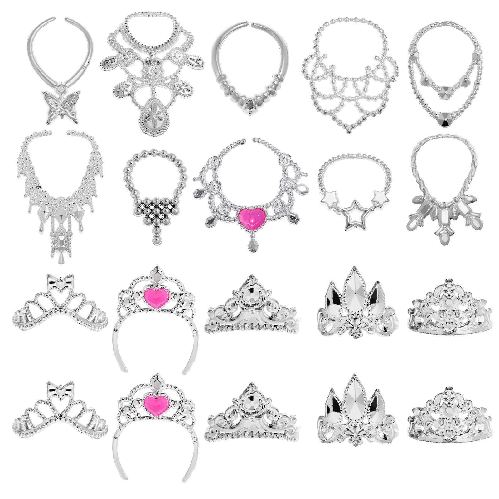 

20 Pcs Necklace Crown Accessories For Baby Dolls Party Girls Play Jewelry Mini Princess Toys