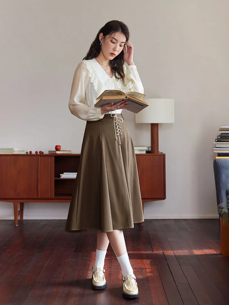 DUSHU Gentle Wind Fairy Age-reducing Peter-pan Collar Shirt for Women Spring Summer Light Sweet Style Females Shirt Top