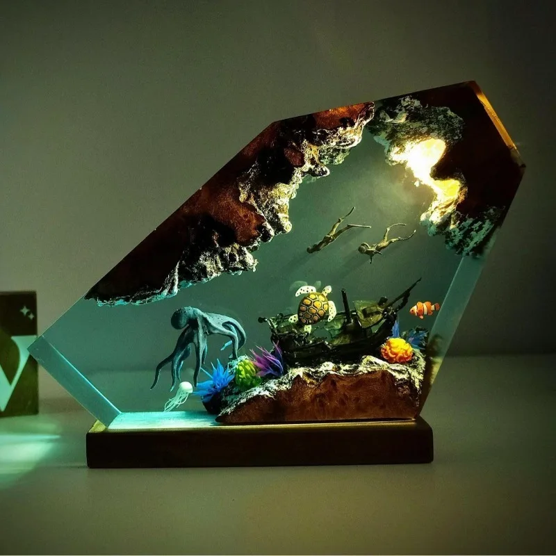 

Octopus Sea Turtle Resin Night Light Diver Exploring Undersea World Unique Home Decor Bedroom Bedside Lamp Ornament Creative