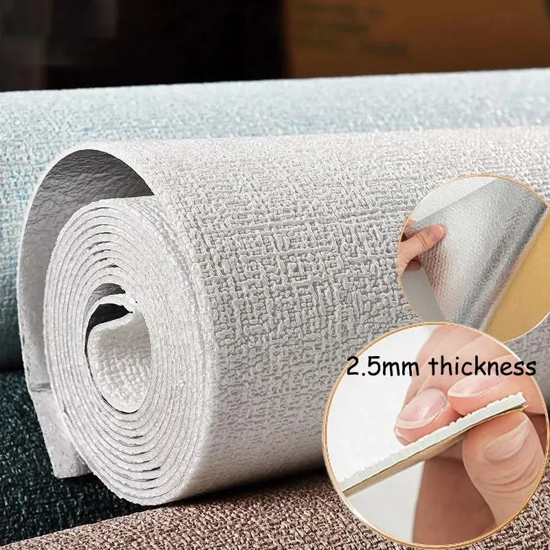 3D DIY Thicken Waterproof Mildew Proof Self-adhesive Insulation Wallpaper Linen Plain Color Stickers Renovation Wall Stickers