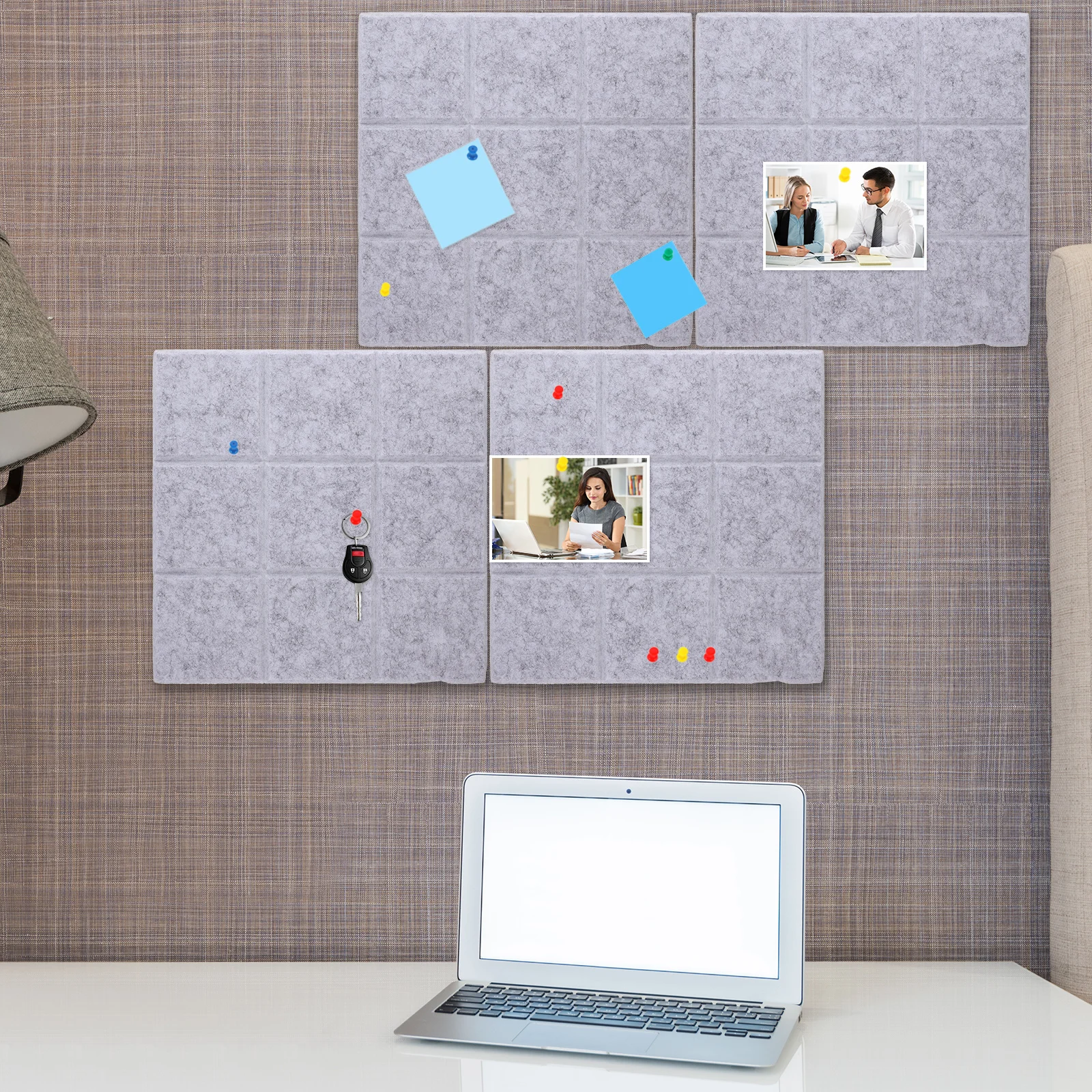 

6pcs Felt Tiles Self-Adhesive Bulletin Wall Decor Memo For Photos Memos Activity Board Office Home Fabric Pin Board Push Enamel