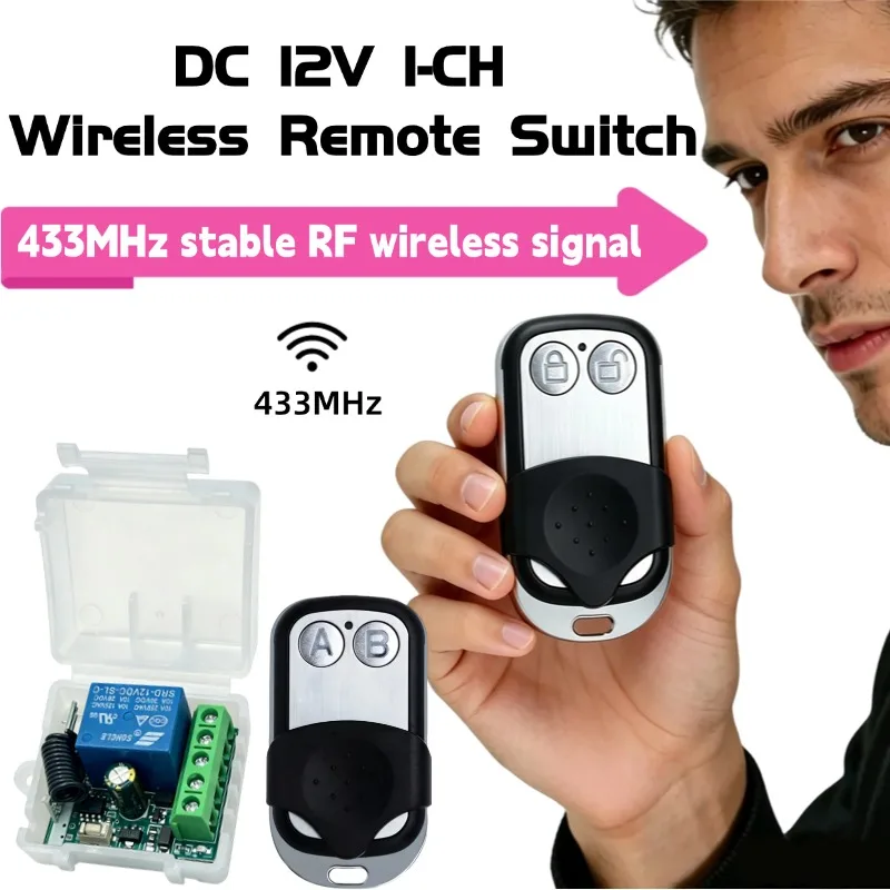 DC 12V 10A Relay Receiver Mini Module RF 433 Mhz Universal Gate Remote Control Switch Remote Control for Gate LED Garage Door