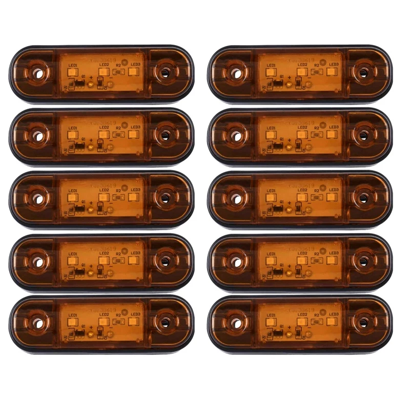 

10X Amber 3 LED 3.4inch Side Marker Light Truck Trailer Camper RV Waterproof Signal Light with