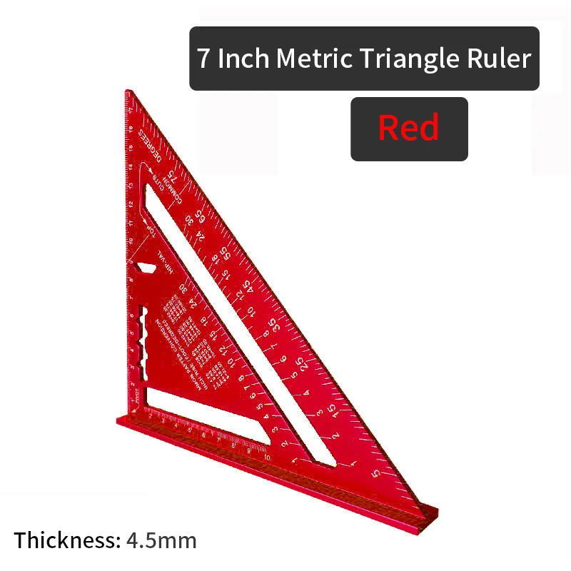 Triangle Ruler 7 Inch Aluminium Alloy Carpenter Set Square Angle Woodworking Tools Try Square Protractor Triangular Ruler Metric